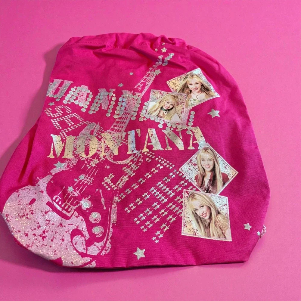 Hannah Montana Drawstring‎ Backpack Pink Guitar Sparkle Disney Channel Kids